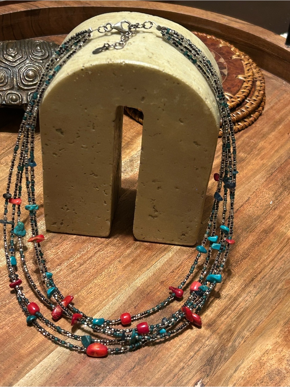 Peyote Bird Sterling Silver Multi-Strand Turquoise & Coral Bead Necklace